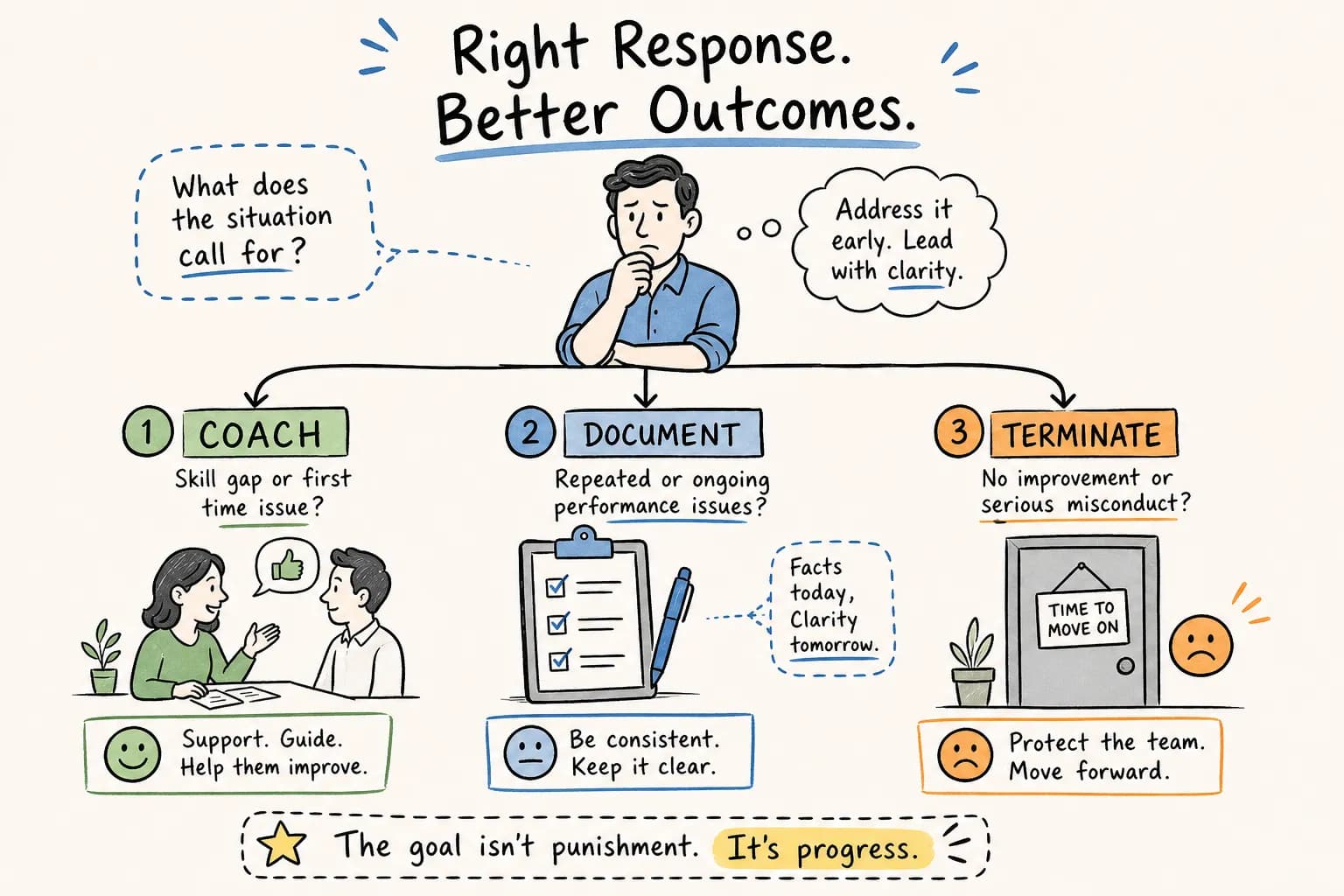 Performance improvement plan versus progressive discipline: when to coach, document, or terminate